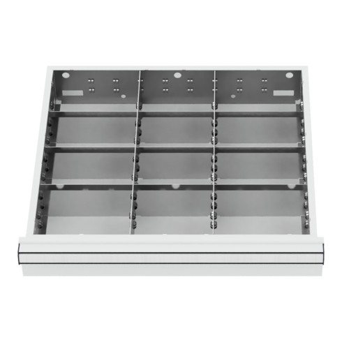 Compartimentage de tiroir STIER, séparations en métal, BLH 100/125 mm, dimensions intérieures 500x450 mm, 12 casiers, 6 x TW 175