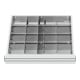Compartimentage de tiroir STIER, séparations en métal, BLH 100/125 mm, dimensions intérieures 500x450 mm, 20 casiers, 6 x TW 125-1