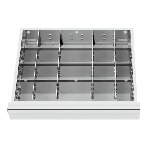 Compartimentage de tiroir STIER, séparations en métal, BLH 100/125 mm, dimensions intérieures 500x450 mm, 20 casiers, 6 x TW 75