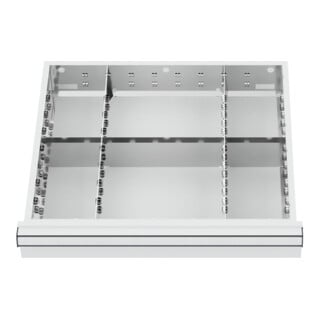 Compartimentage de tiroir STIER, séparations en métal, BLH 100/125 mm, dimensions intérieures 500x450 mm, 6 casiers