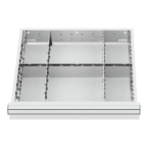 Compartimentage de tiroir STIER, séparations en métal, BLH 100/125 mm, dimensions intérieures 500x450 mm, 6 casiers