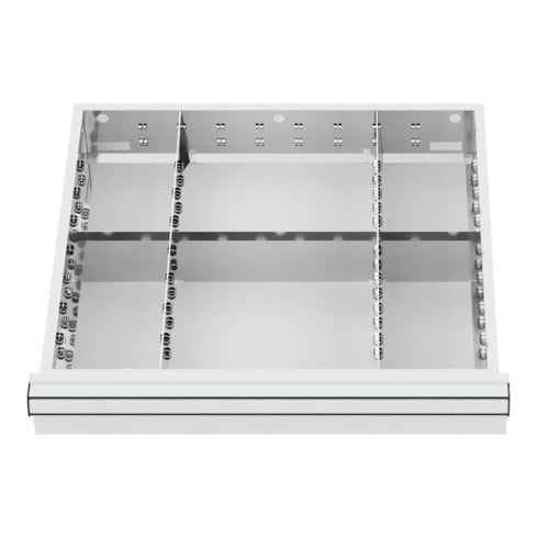Compartimentage de tiroir STIER, séparations en métal, BLH 100/125 mm, dimensions intérieures 500x450 mm, 6 casiers