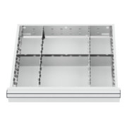 Compartimentage de tiroir STIER, séparations en métal, BLH 100/125 mm, dimensions intérieures 500x450 mm, 6 casiers