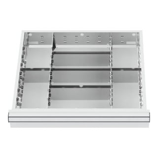 Compartimentage de tiroir STIER, séparations en métal, BLH 100/125 mm, dimensions intérieures 500x450 mm, 8 casiers