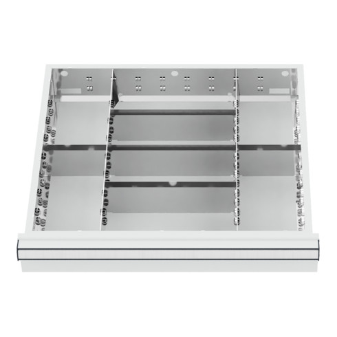 Compartimentage de tiroir STIER, séparations en métal, BLH 100/125 mm, dimensions intérieures 500x450 mm, 8 casiers