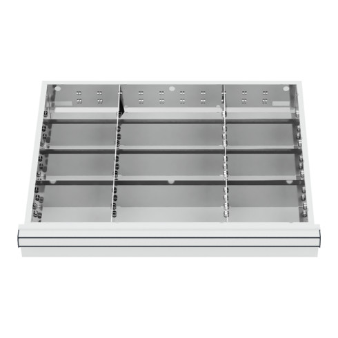 Compartimentage de tiroir STIER, séparations en métal, BLH 100/125 mm, dimensions intérieures 600x450 mm, 12 casiers, 6 x TW 175