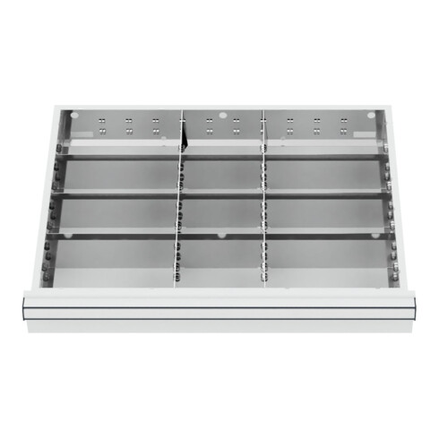 Compartimentage de tiroir STIER, séparations en métal, BLH 100/125 mm, dimensions intérieures 600x450 mm, 12 casiers, 6 x TW 225