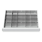 Compartimentage de tiroir STIER, séparations en métal, BLH 100/125 mm, dimensions intérieures 600x450 mm, 20 casiers
