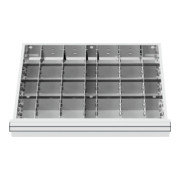 Compartimentage de tiroir STIER, séparations en métal, BLH 100/125 mm, dimensions intérieures 600x450 mm, 24 casiers