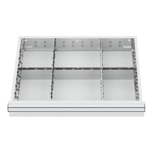 Compartimentage de tiroir STIER, séparations en métal, BLH 100/125 mm, dimensions intérieures 600x450 mm, 6 casiers