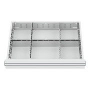 Compartimentage de tiroir STIER, séparations en métal, BLH 100/125 mm, dimensions intérieures 600x450 mm, 6 casiers