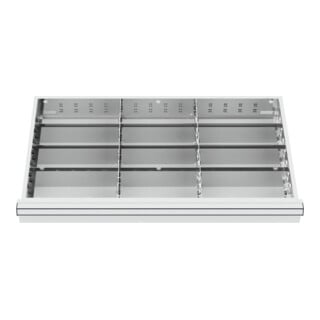 Compartimentage de tiroir STIER, séparations en métal, BLH 100/125 mm, dimensions intérieures 800x450 mm, 12 casiers, 6 x TW 275