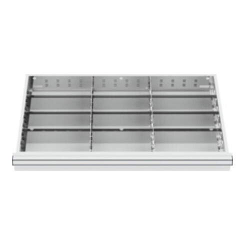 Compartimentage de tiroir STIER, séparations en métal, BLH 100/125 mm, dimensions intérieures 800x450 mm, 12 casiers, 6 x TW 275