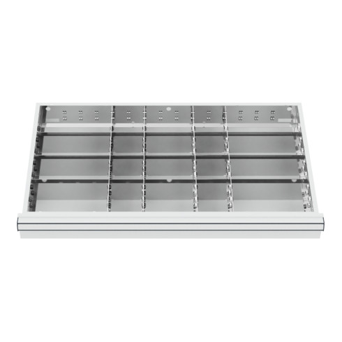 Compartimentage de tiroir STIER, séparations en métal, BLH 100/125 mm, dimensions intérieures 800x450 mm, 20 casiers