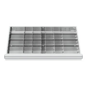 Compartimentage de tiroir STIER, séparations en métal, BLH 100/125 mm, dimensions intérieures 800x450 mm, 28 casiers
