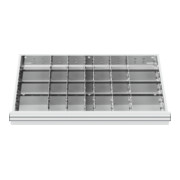 Compartimentage de tiroir STIER, séparations en métal, BLH 100/125 mm, dimensions intérieures 800x450 mm, 28 casiers