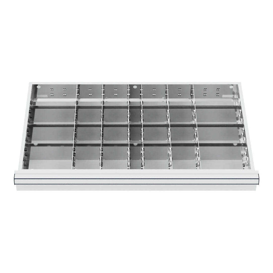 Compartimentage de tiroir STIER, séparations en métal, BLH 100/125 mm, dimensions intérieures 800x450 mm, 28 casiers