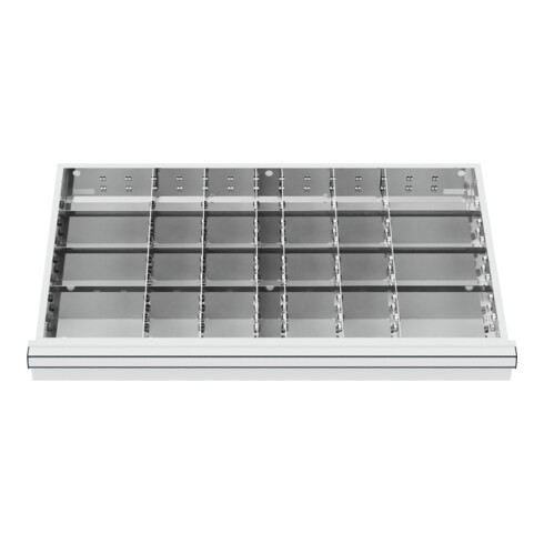 Compartimentage de tiroir STIER, séparations en métal, BLH 100/125 mm, dimensions intérieures 800x450 mm, 28 casiers