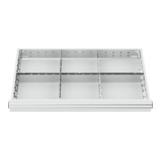 Compartimentage de tiroir STIER, séparations en métal, BLH 100/125 mm, dimensions intérieures 800x450 mm, 6 casiers