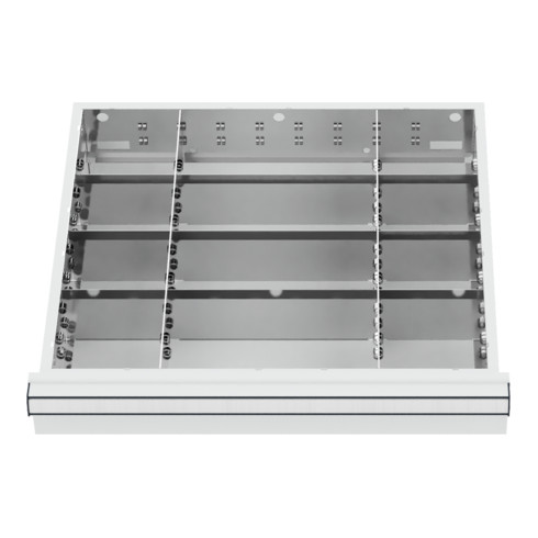 Compartimentage de tiroir STIER, séparations en métal, BLH 150/175 mm, dimensions intérieures 500x450 mm, 12 casiers, 6 x TW 125