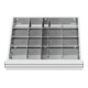 Compartimentage de tiroir STIER, séparations en métal, BLH 150/175 mm, dimensions intérieures 500x450 mm, 20 casiers, 6 x TW 125-1