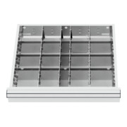 Compartimentage de tiroir STIER, séparations en métal, BLH 150/175 mm, dimensions intérieures 500x450 mm, 20 casiers, 6 x TW 125