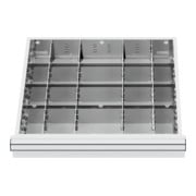 Compartimentage de tiroir STIER, séparations en métal, BLH 150/175 mm, dimensions intérieures 500x450 mm, 20 casiers, 6 x TW 75