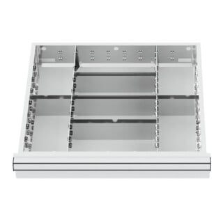 Compartimentage de tiroir STIER, séparations en métal, BLH 150/175 mm, dimensions intérieures 500x450 mm, 8 casiers
