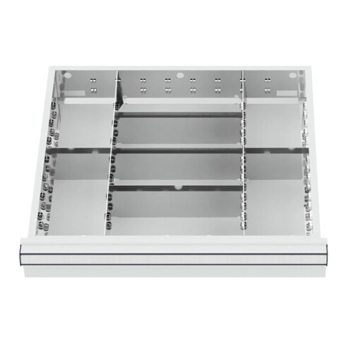 Compartimentage de tiroir STIER, séparations en métal, BLH 150/175 mm, dimensions intérieures 500x450 mm, 8 casiers
