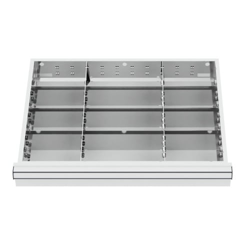 Compartimentage de tiroir STIER, séparations en métal, BLH 150/175 mm, dimensions intérieures 600x450 mm, 12 casiers, 6 x TW 175