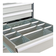 Compartimentage de tiroir STIER, séparations en métal, BLH 150/175 mm, dimensions intérieures 600x450 mm, 12 casiers, 6 x TW 175-2