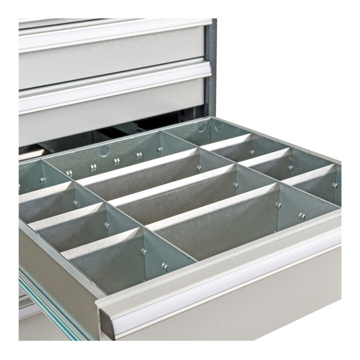 Compartimentage de tiroir STIER, séparations en métal, BLH 150/175 mm, dimensions intérieures 600x450 mm, 12 casiers, 6 x TW 175