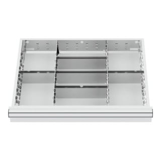 Compartimentage de tiroir STIER, séparations en métal, BLH 150/175 mm, dimensions intérieures 600x450 mm, 8 casiers