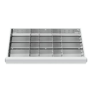Compartimentage de tiroir STIER, séparations en métal, BLH 150/175 mm, dimensions intérieures 800x450 mm, 20 casiers
