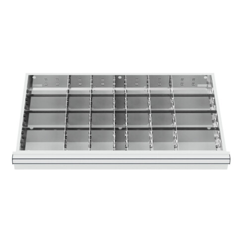Compartimentage de tiroir STIER, séparations en métal, BLH 150/175 mm, dimensions intérieures 800x450 mm, 28 casiers