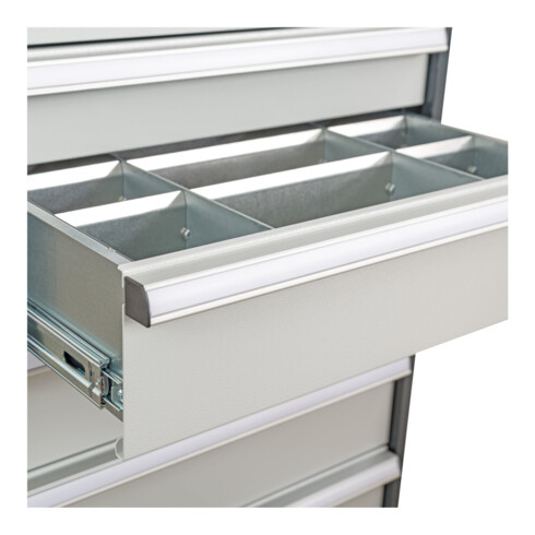 Compartimentage de tiroir STIER, séparations en métal, BLH 150/175 mm, dimensions intérieures 800x450 mm, 28 casiers