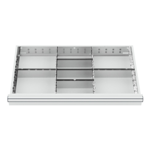 Compartimentage de tiroir STIER, séparations en métal, BLH 150/175 mm, dimensions intérieures 800x450 mm, 8 casiers