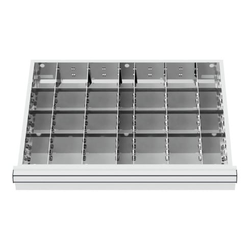 Compartimentage de tiroir STIER, séparations en métal, BLH 200-300 mm, dimensions intérieures 600x450 mm, 24 casiers
