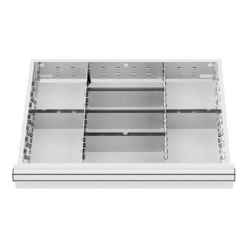 Compartimentage de tiroir STIER, séparations en métal, BLH 200-300 mm, dimensions intérieures 600x450 mm, 8 casiers