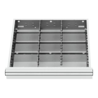 Compartimentage de tiroir STIER, séparations en métal, BLH 75 mm, dimensions intérieures 500x450 mm, 12 casiers, 6 x TW 175