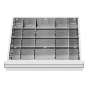Compartimentage de tiroir STIER, séparations en métal, BLH 75 mm, dimensions intérieures 500x450 mm, 20 casiers, 6 x TW 75