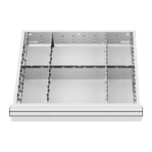 Compartimentage de tiroir STIER, séparations en métal, BLH 75 mm, dimensions intérieures 500x450 mm, 6 casiers