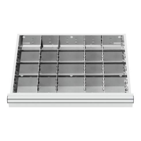 Compartimentage de tiroir STIER, séparations en métal, BLH 75 mm, dimensions intérieures 600x450 mm, 20 casiers