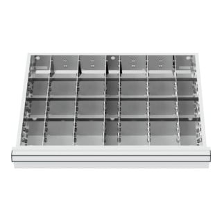 Compartimentage de tiroir STIER, séparations en métal, BLH 75 mm, dimensions intérieures 600x450 mm, 24 casiers