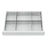 Compartimentage de tiroir STIER, séparations en métal, BLH 75 mm, dimensions intérieures 600x450 mm, 6 casiers