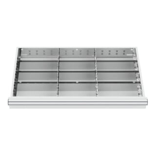 Compartimentage de tiroir STIER, séparations en métal, BLH 75 mm, dimensions intérieures 800x450 mm, 12 casiers, 6 x TW 275