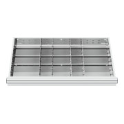 Compartimentage de tiroir STIER, séparations en métal, BLH 75 mm, dimensions intérieures 800x450 mm, 20 casiers