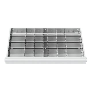 Compartimentage de tiroir STIER, séparations en métal, BLH 75 mm, dimensions intérieures 800x450 mm, 28 casiers