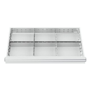 Compartimentage de tiroir STIER, séparations en métal, BLH 75 mm, dimensions intérieures 800x450 mm, 6 casiers