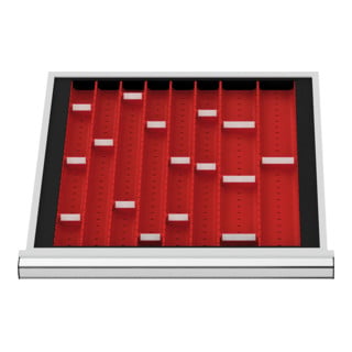 Compartimentage de tiroirs STIER, plaques de cuvettes, BLH 28 mm, dimensions intérieures 500x450 mm, 3 plaques de 2 cuvettes